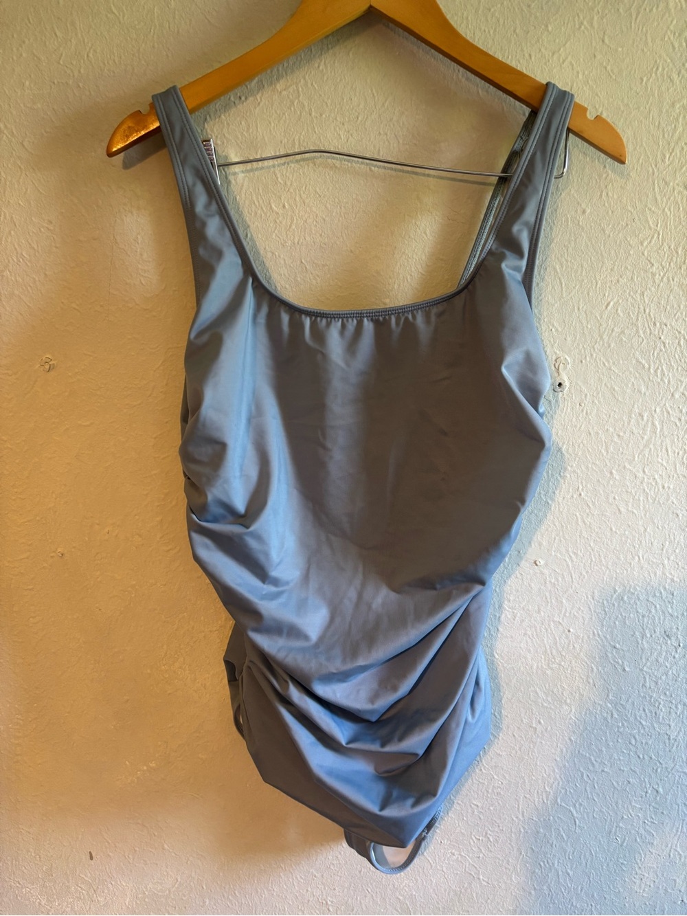 Scoop Neck Ruched One-Piece Swimsuit in Slate Blue